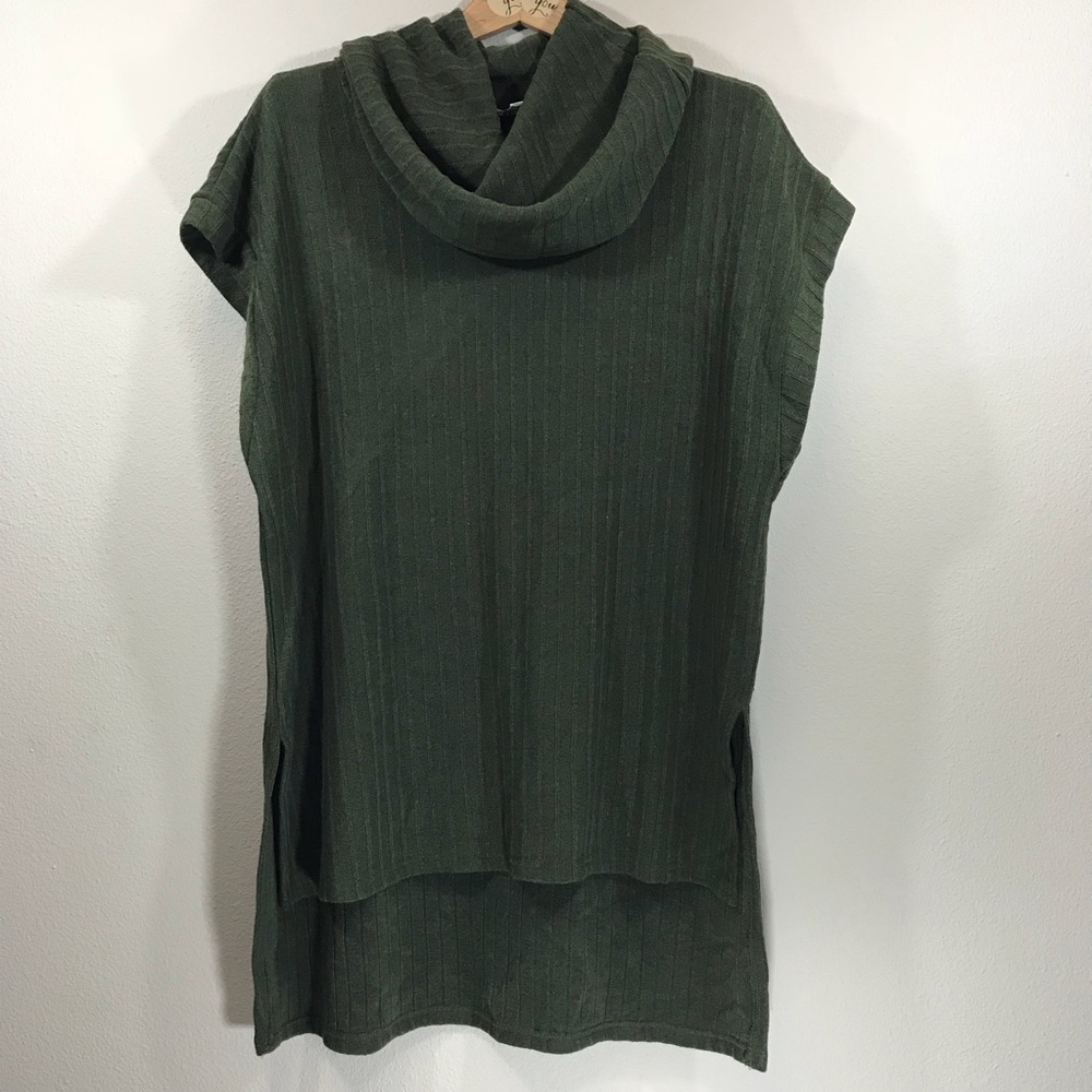green sleeveless cowl turtleneck tunic blouse top - Picture 3 of 8